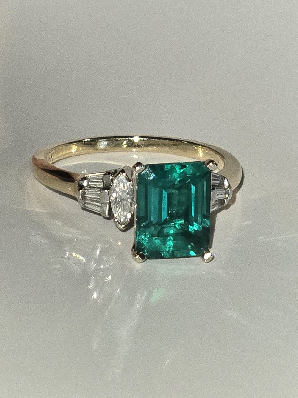 14K Two-Tone Gold Lab-Grown Emerald & Natural Diamond Ring